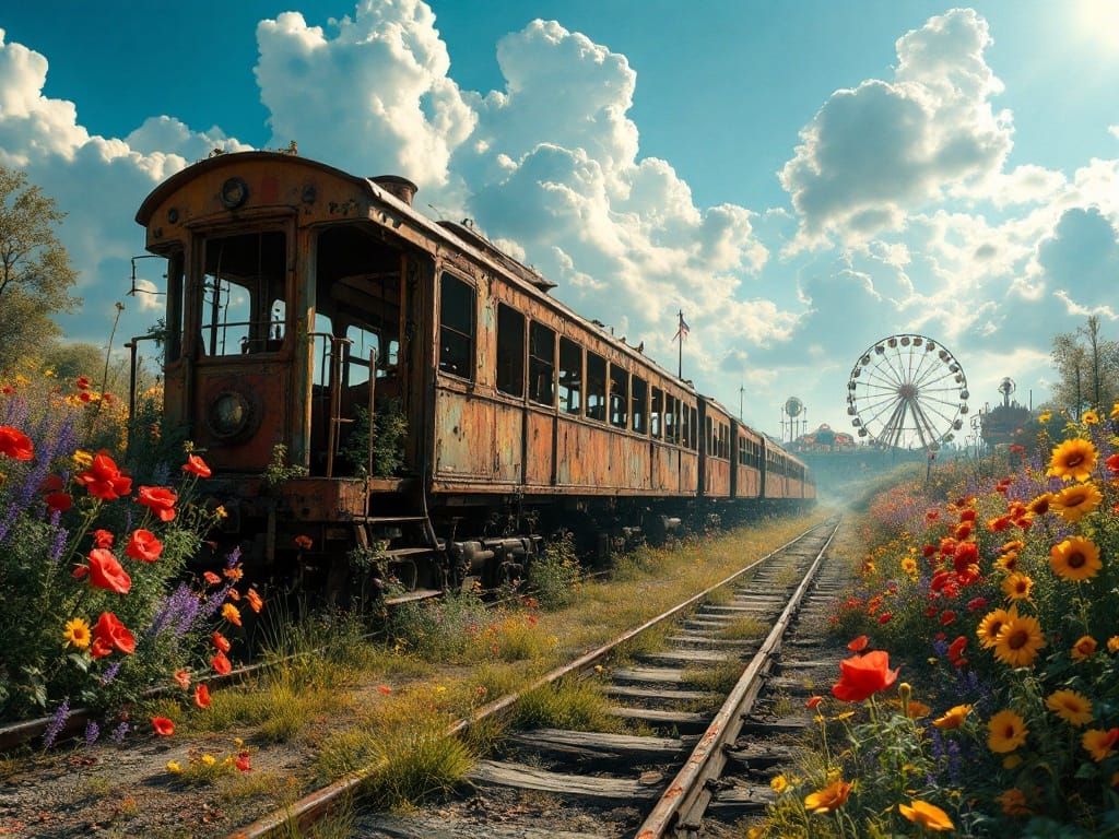 Abandoned Carnival Train in Vibrant Decay