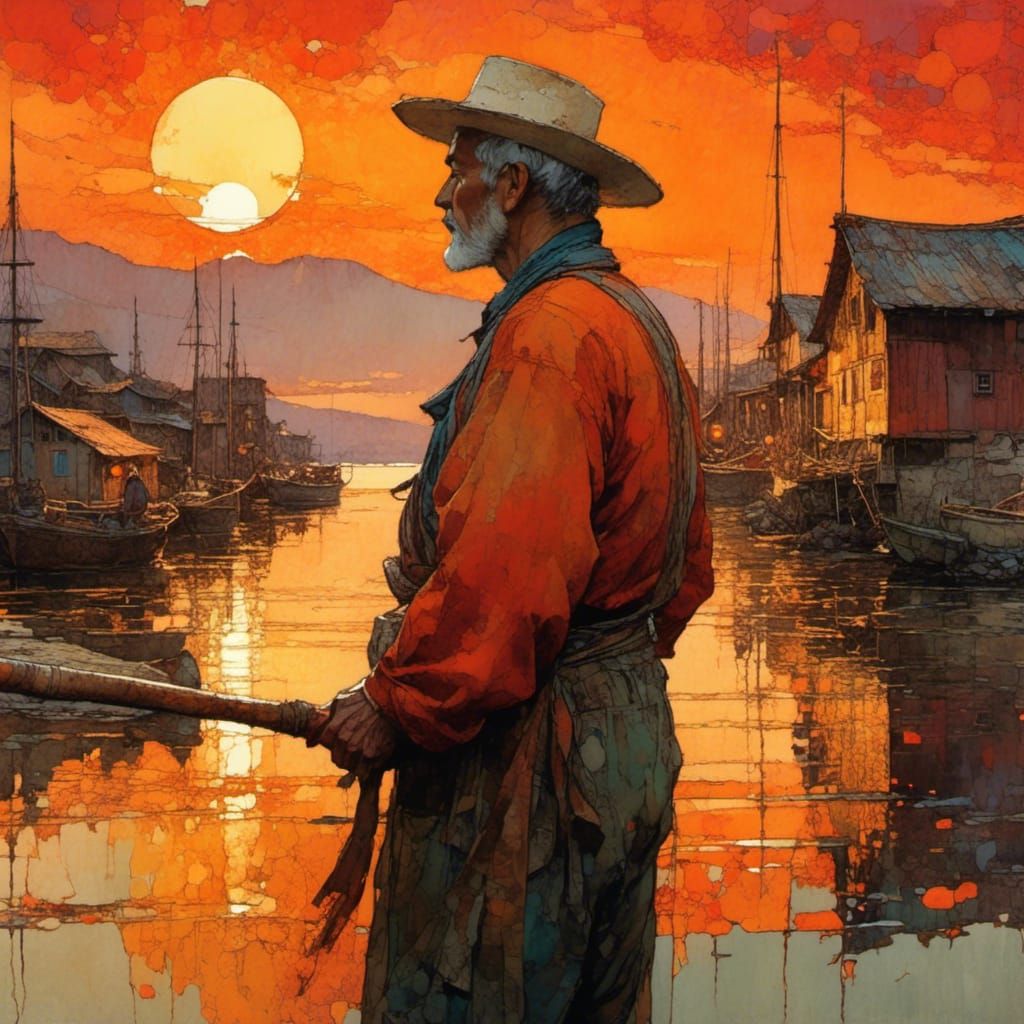 Mariner in Vintage Village at Sunset, Oil Portrait