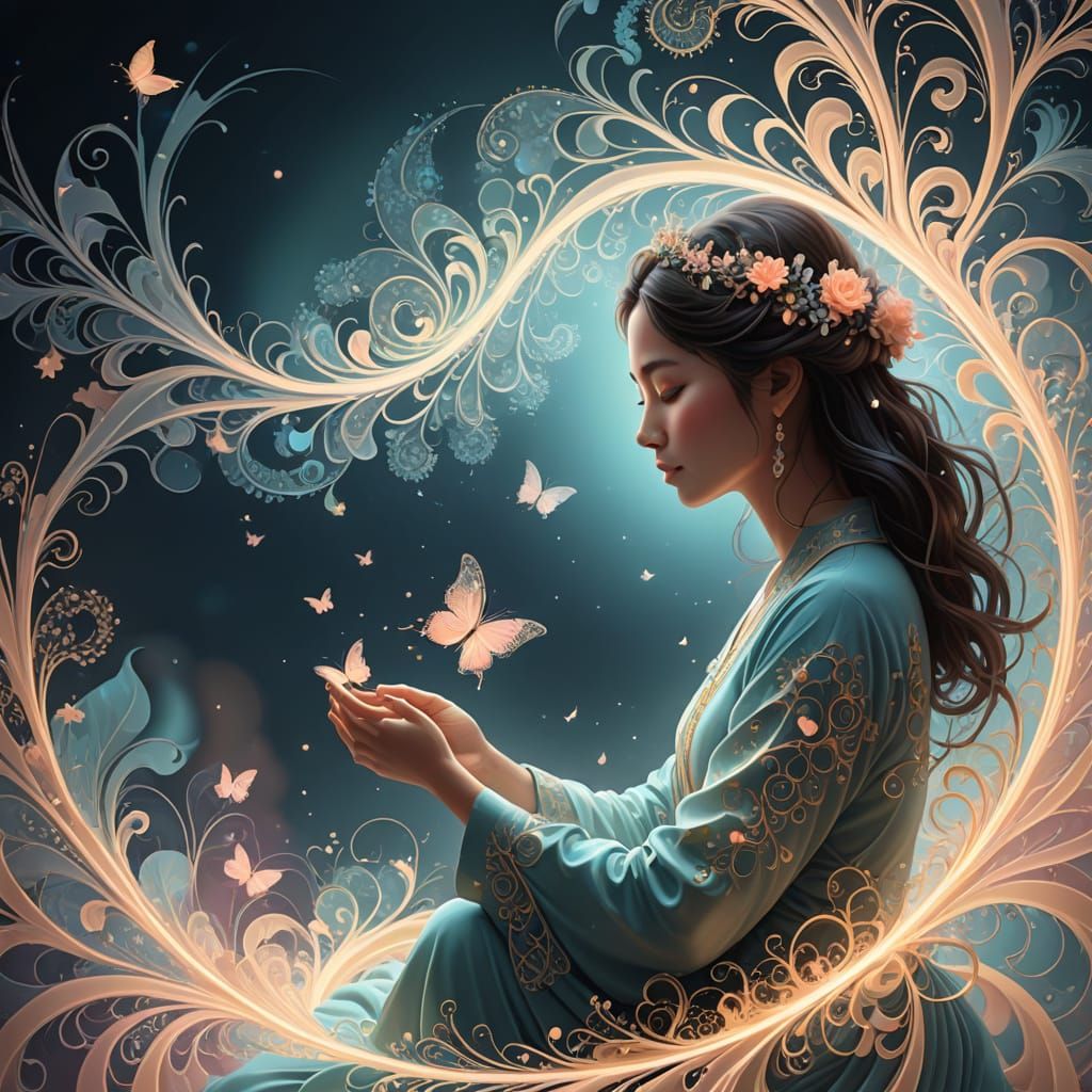 Serene Abstract Fractal with Mother and Child