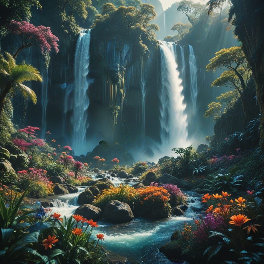 Epic Waterfall in a Shimmering Paradise