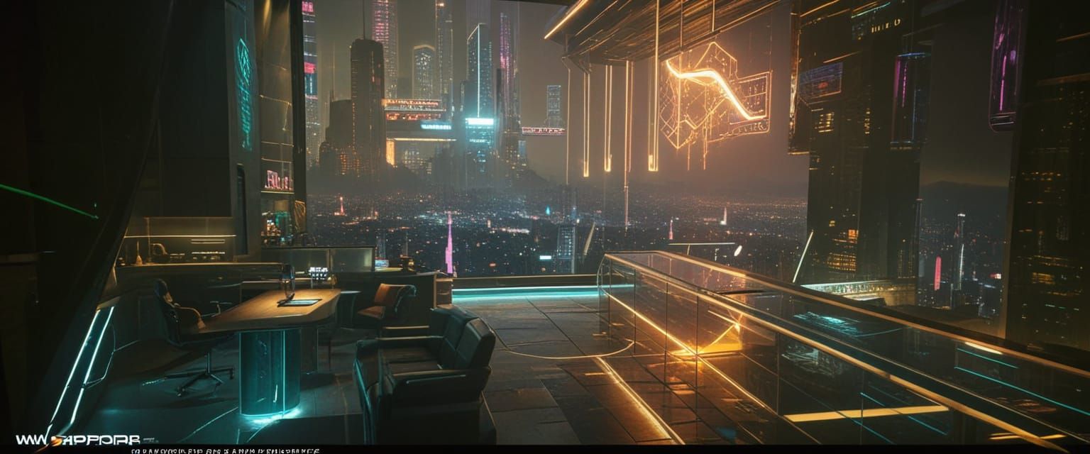 Futuristic Cyberpunk Office Overlooking Neon City