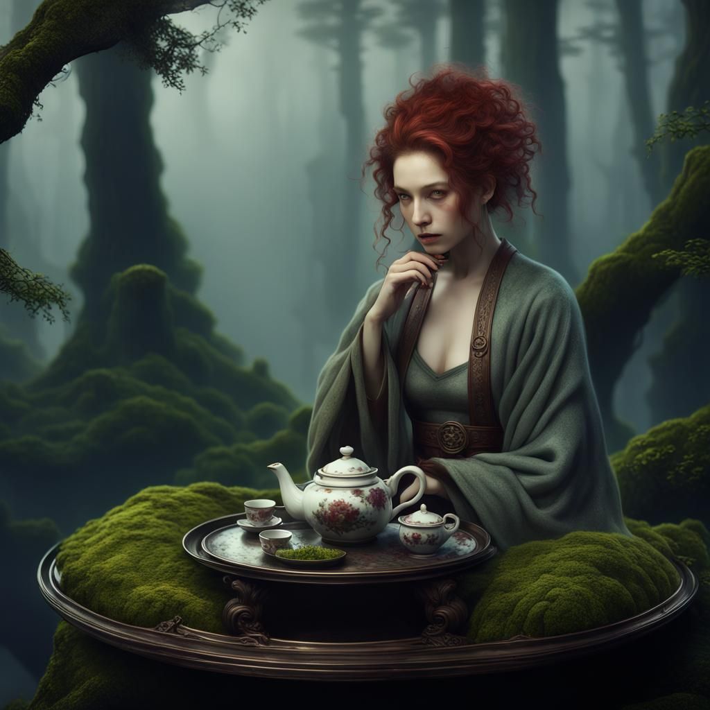 Melancholy Woman's Forest Tea Ceremony: Matte Painting