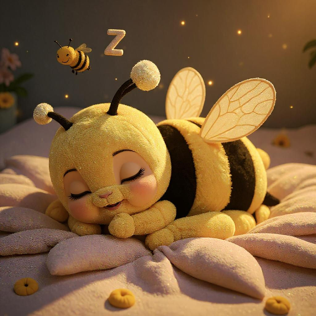 Fluffy Bumblebee Baby Sleeping on Daisy