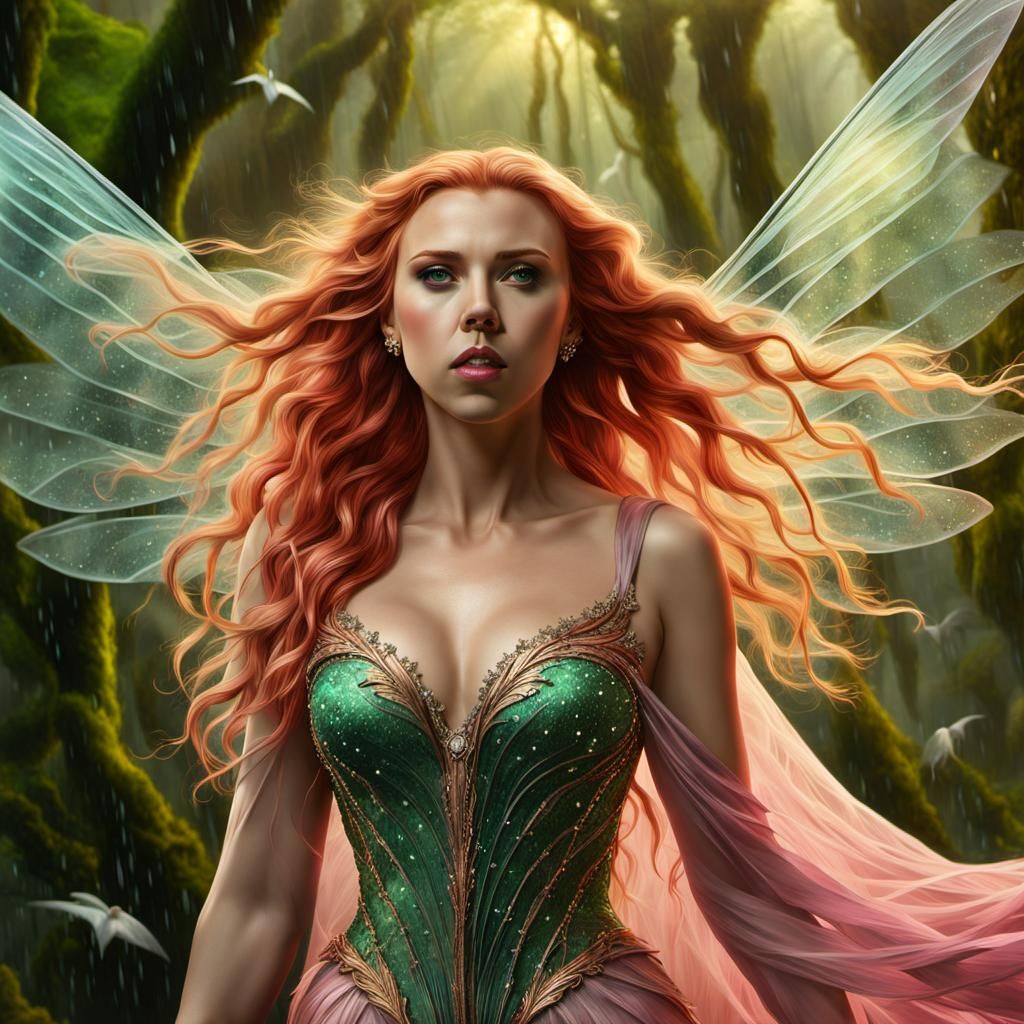 Unakite Crystal Fairy in Rainy Fantasy World