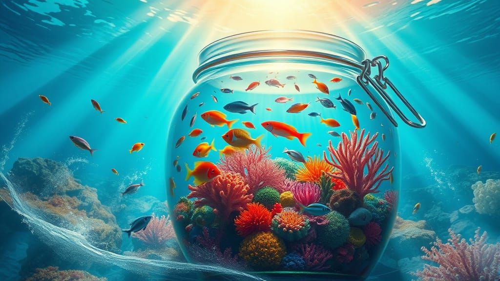 Vibrant Marine Life in a Jar, Ethereal Fantasy Art