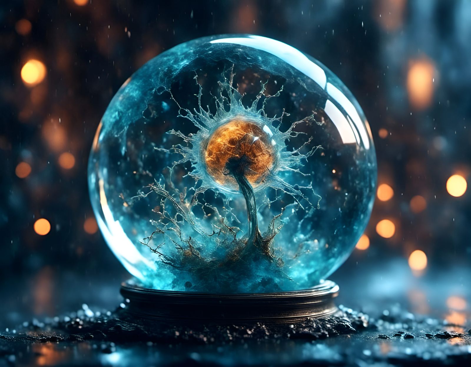 Bioluminescent Amoeba Inside Cracked Glass Ball