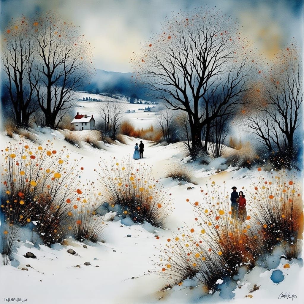 Winter Landscape in Intricate Watercolor Style