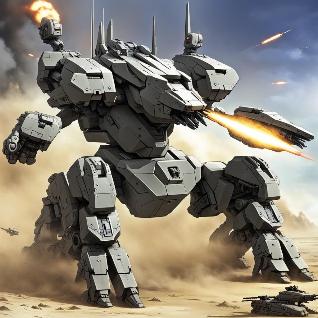 Futuristic Battle with Zoid Turrets and Army