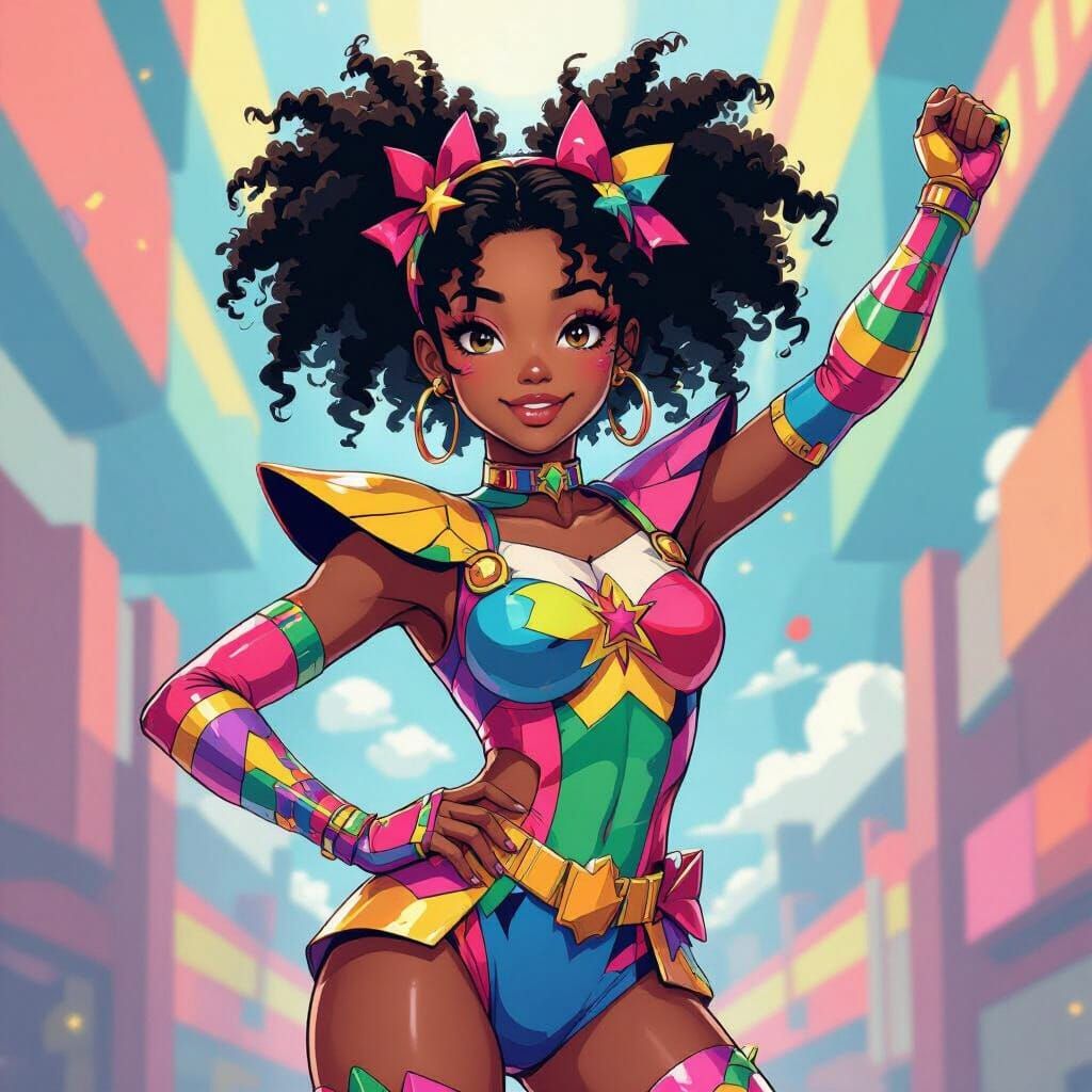 Heroic Black Teen in Anime-Manga Style