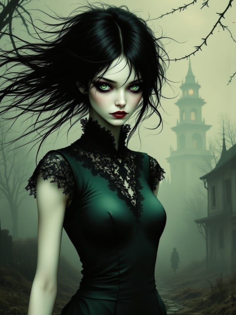 Surreal Portrait of a Mysterious Woman in a Vintage Mood