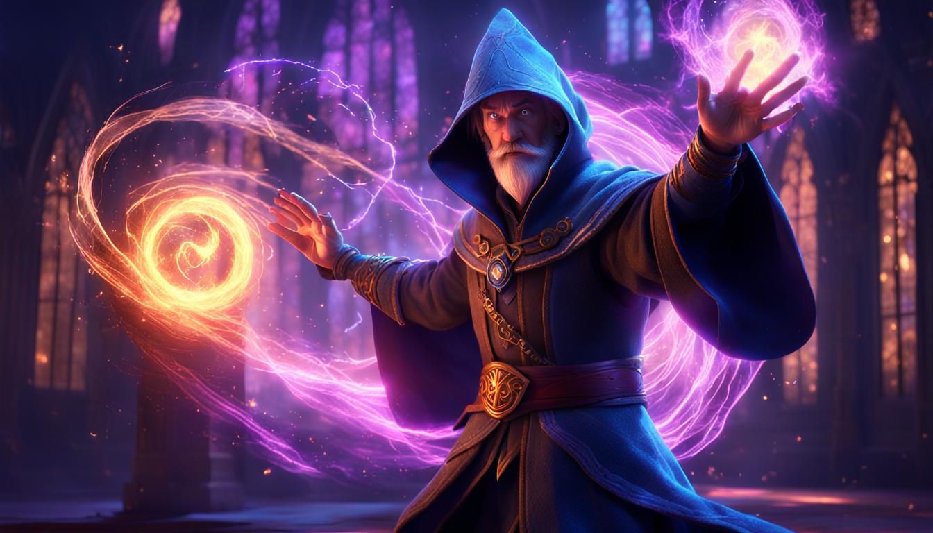 Mysterious Mage Casting Spell in Pixar Style