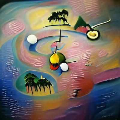 Abstract Tropical Island in Oil on Canvas