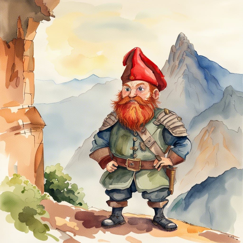 Angry Dwarf Condottiere in Watercolor