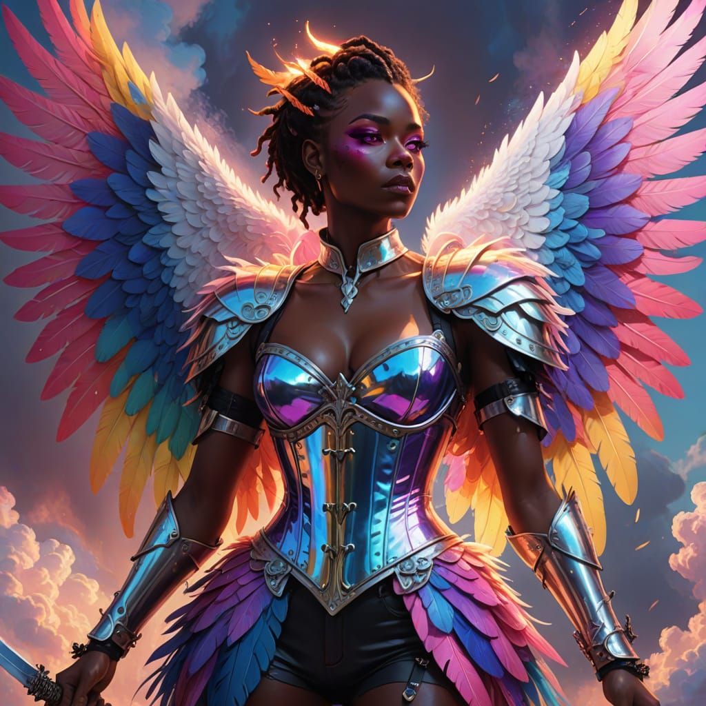 Androgynous Angel in Vibrant Digital Art