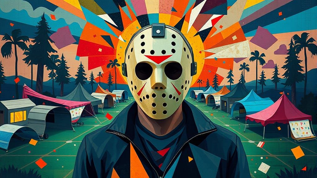 Geometric Hockey Mask Figure in Cubist Campground