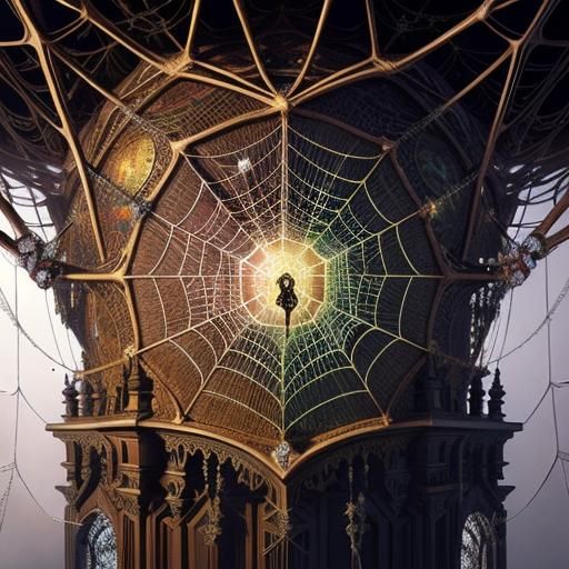 Ethereal Spiderweb with Jewels in Morning Light