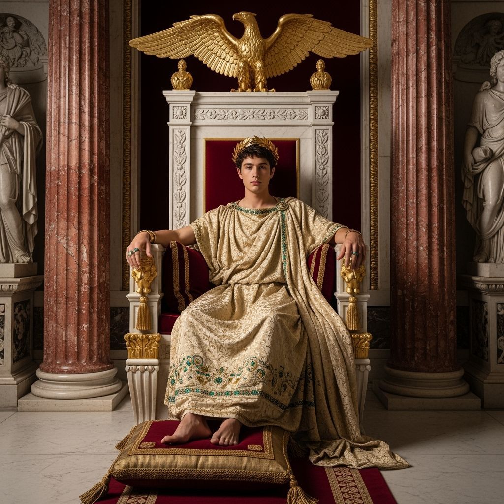 Emperor Nero on Lavish Throne in Opulent Throne Room
