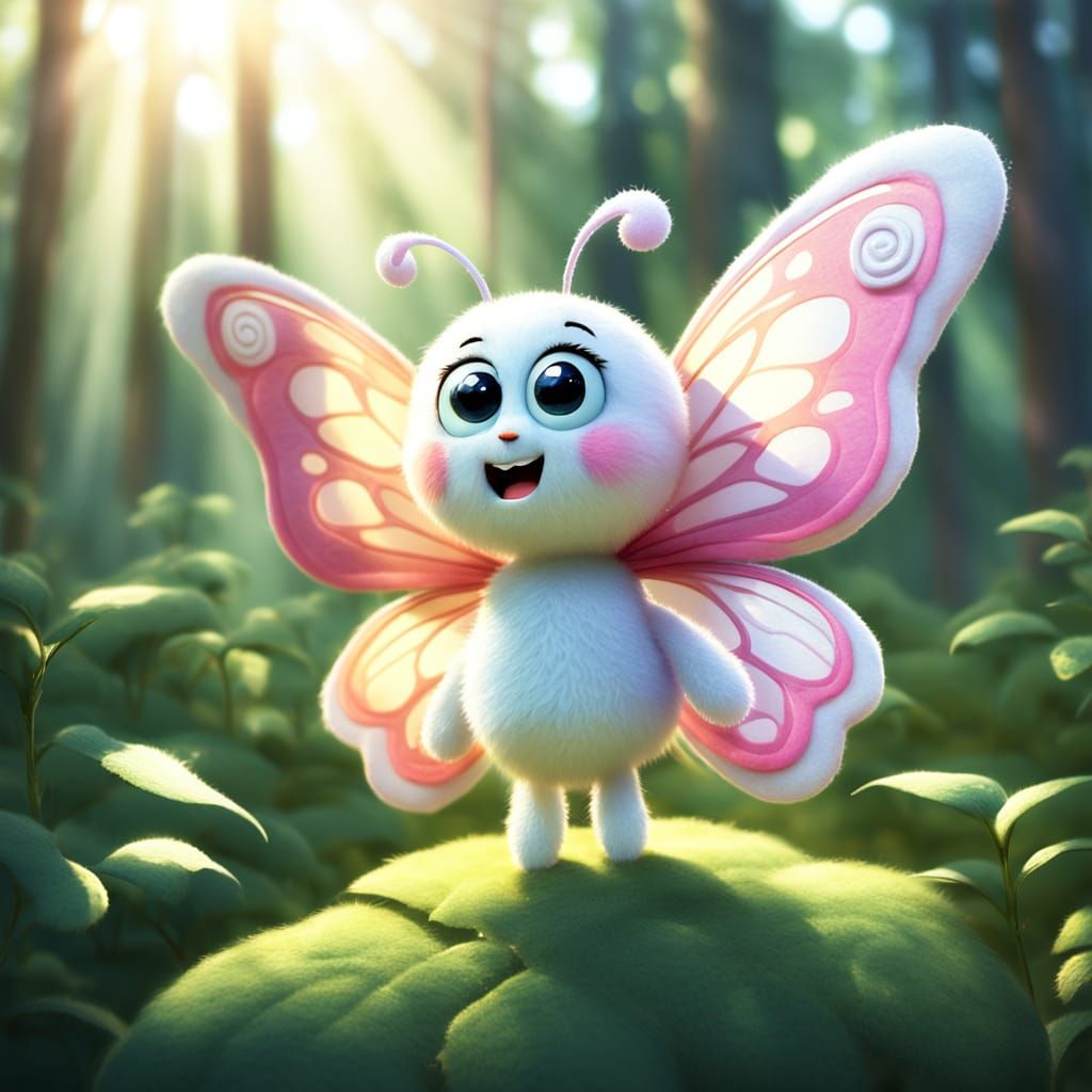 Confused Pink Butterfly Cartoon in Forest