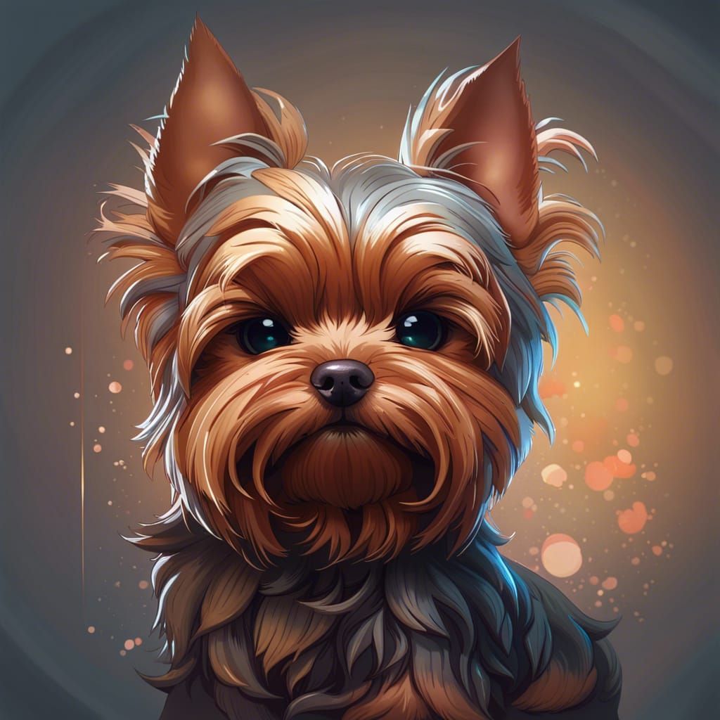 Chibi Yorkshire Terrier Portrait in Detailed Digital Art