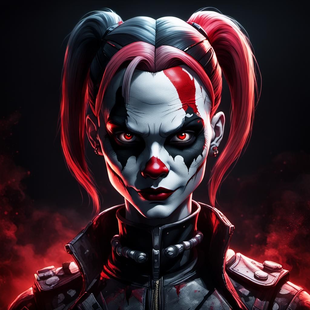 Ghostly Harley Quinn Skull in Gothic Art Style