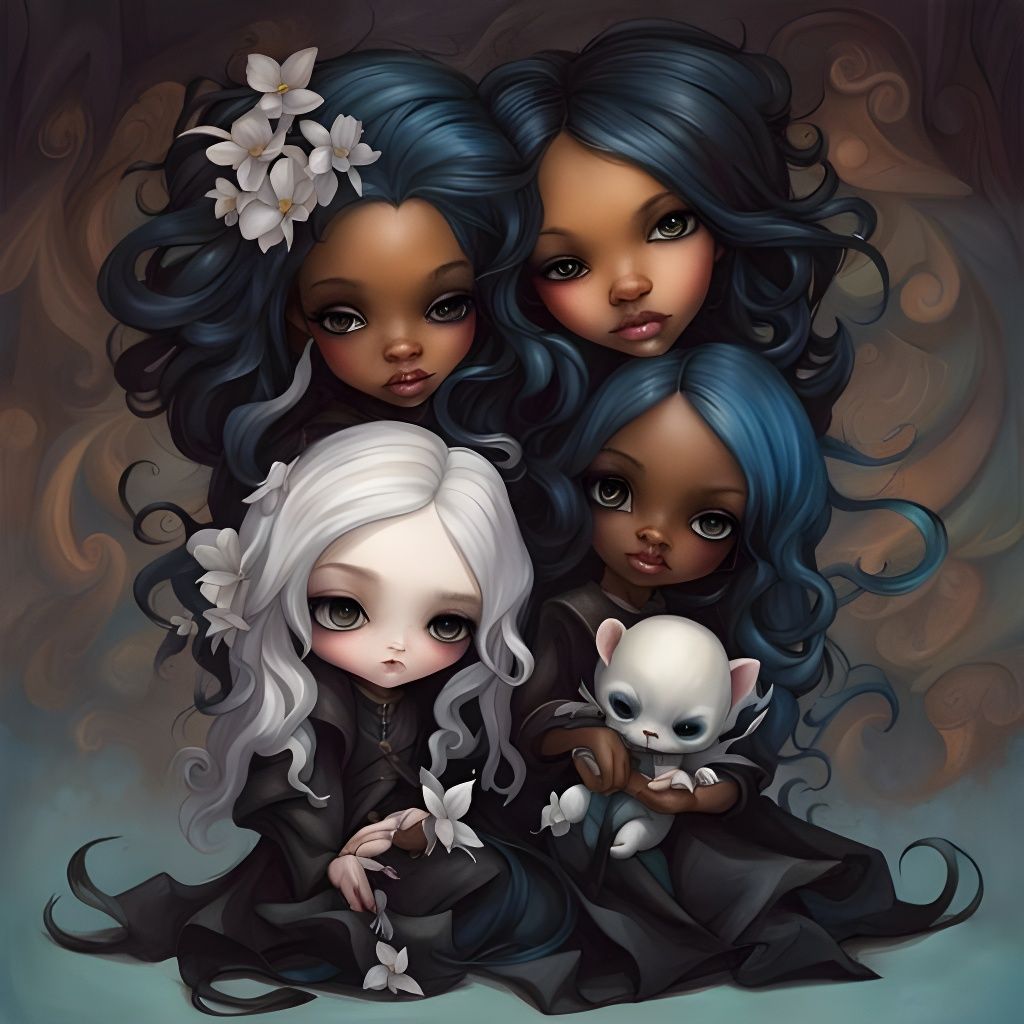 Whimsical Dark Fantasy Portrait in Mixed Artistic Styles