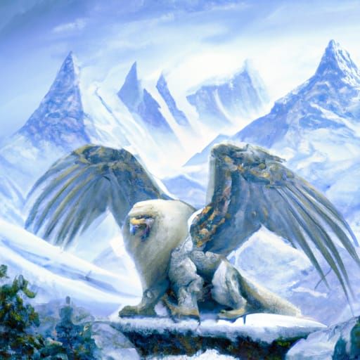 Majestic Griffin on Snowy Mountain Throne