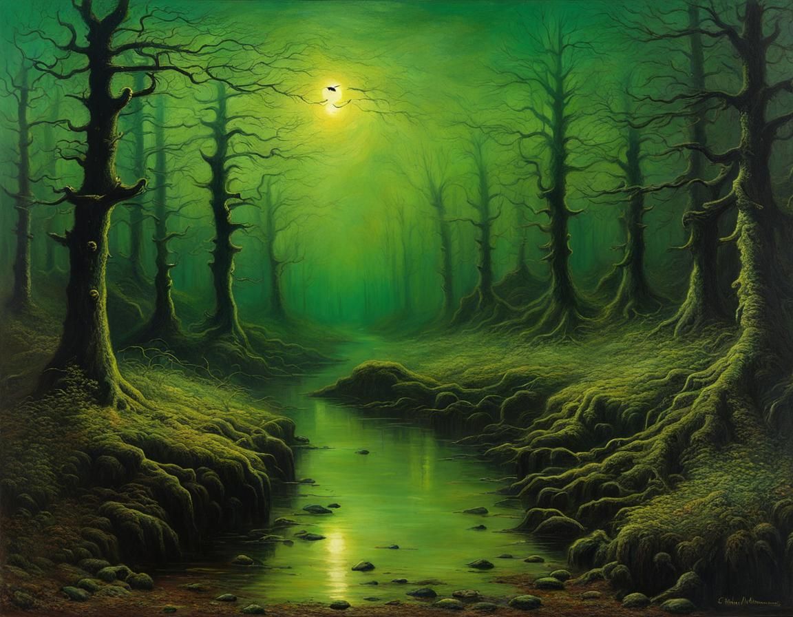 Eldritch Forest Painting in Luminist Style