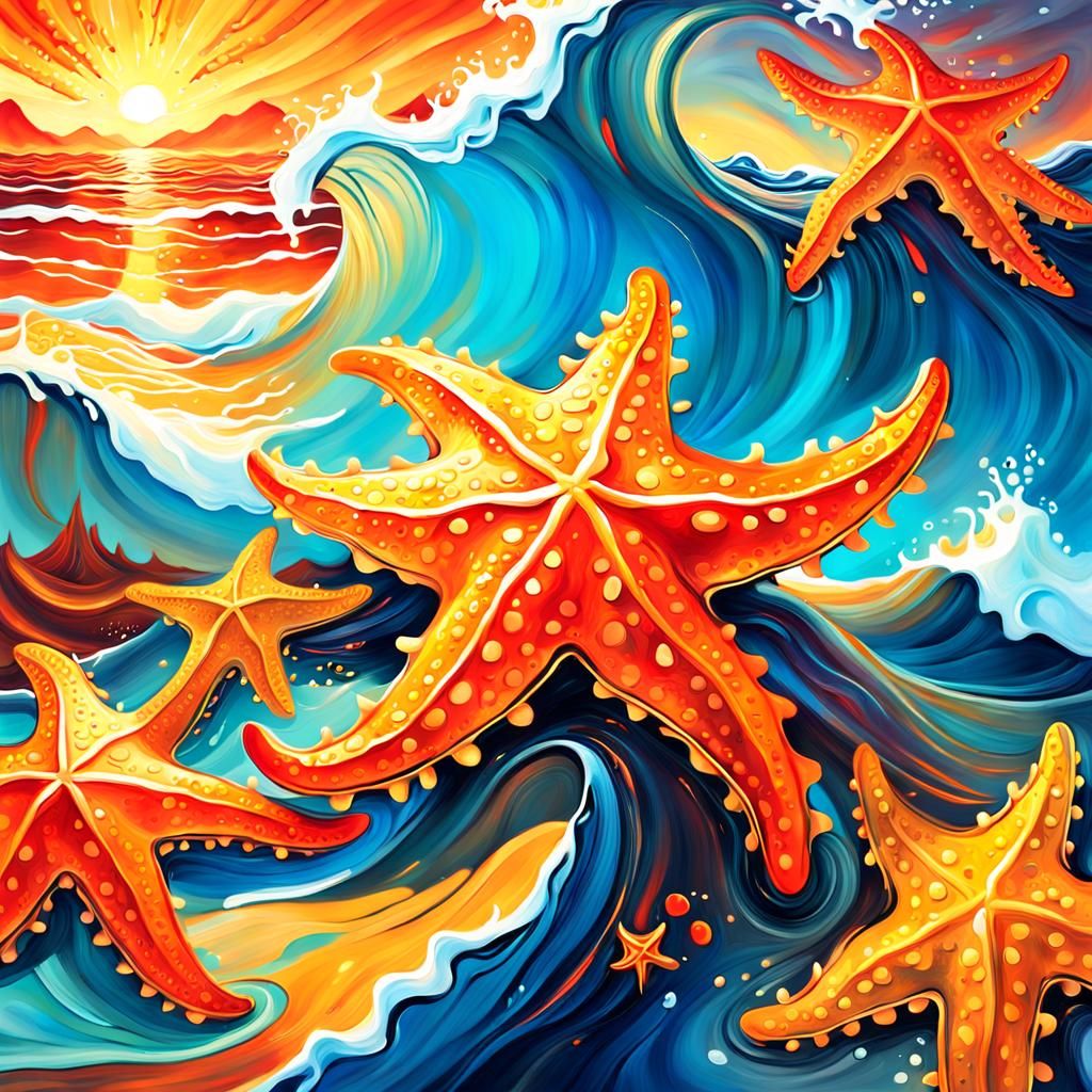 Fiery Starfish in Abstract Expressionism