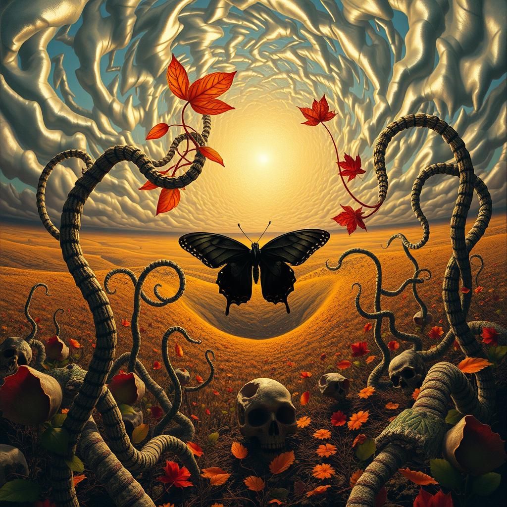 Surreal Landscape with Elastic Flora and Vortex