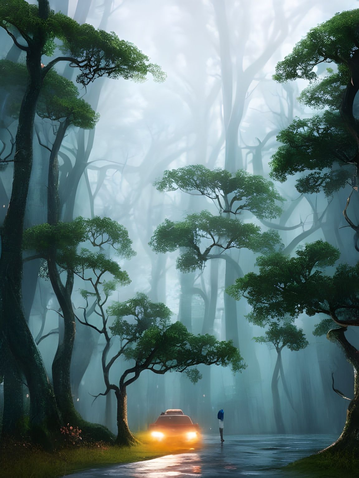 Insomniac in Rainy Forest: Expressionist Concept Art