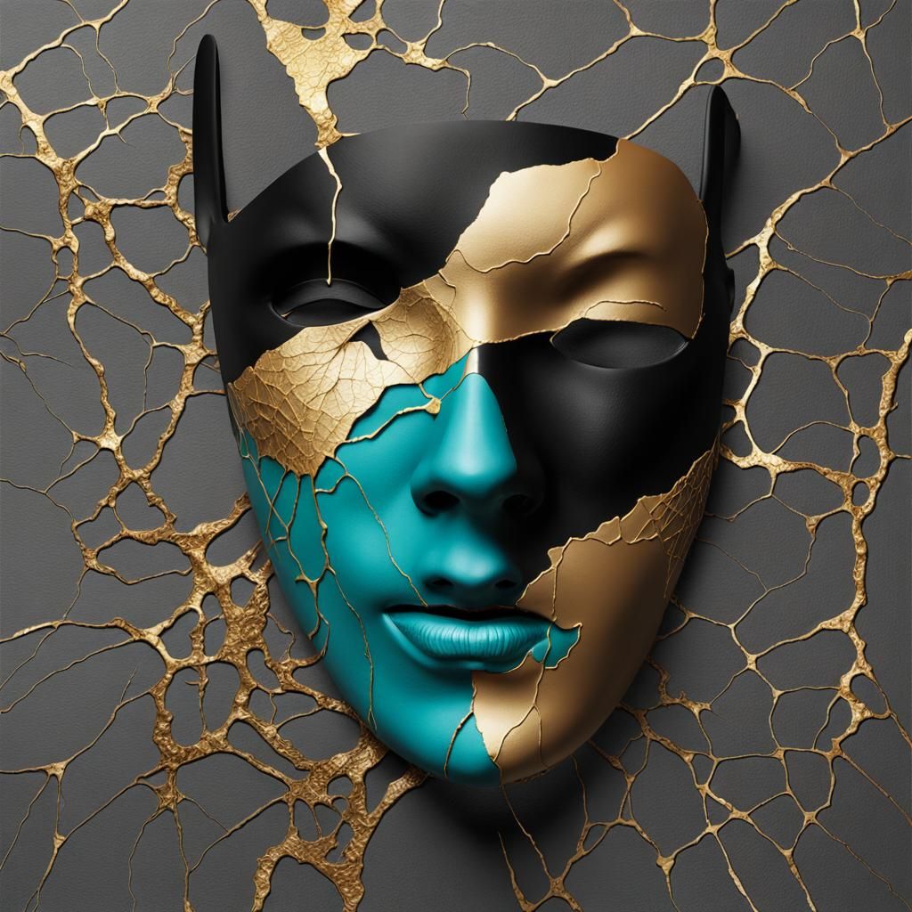 Kintsugi Mask on Plaster in Impasto Style