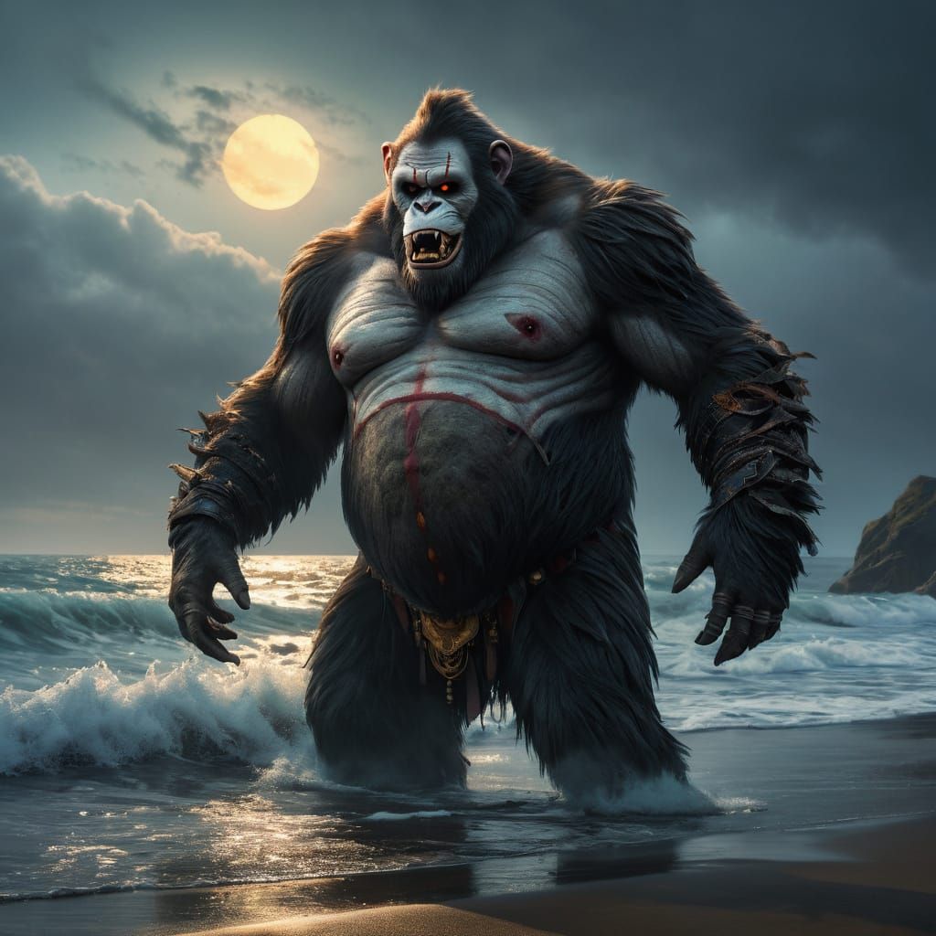 Hyper-Realistic Zombie Monkey Clown Portrait in Golden Hour