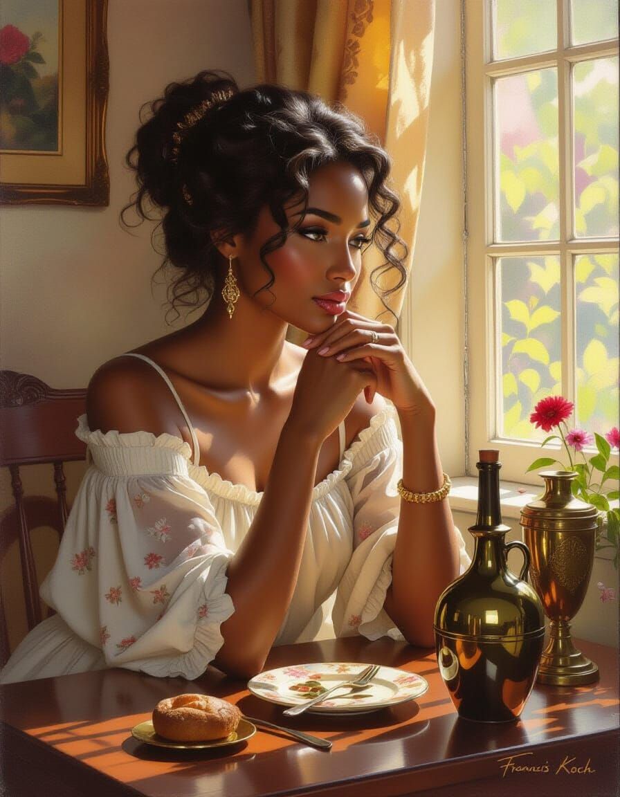 Romantic Realism Portrait of an Alluring African-American Wo...