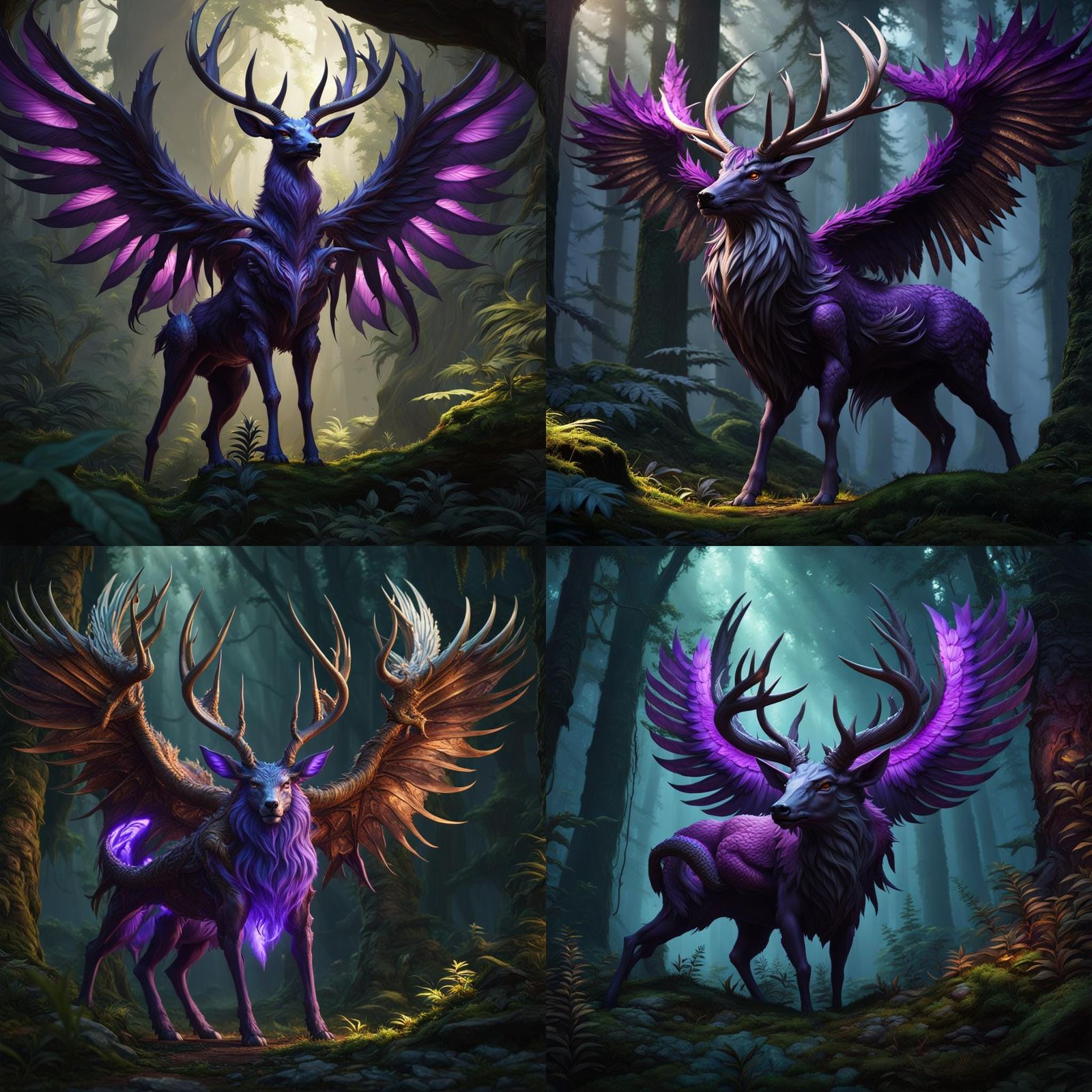 Winged Jungle Beast with Antlers: Dark Fantasy Art