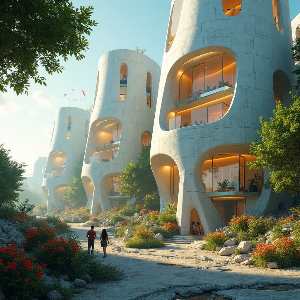 Organic Futuristic Metropolis with De Stijl-Inspired Archite...