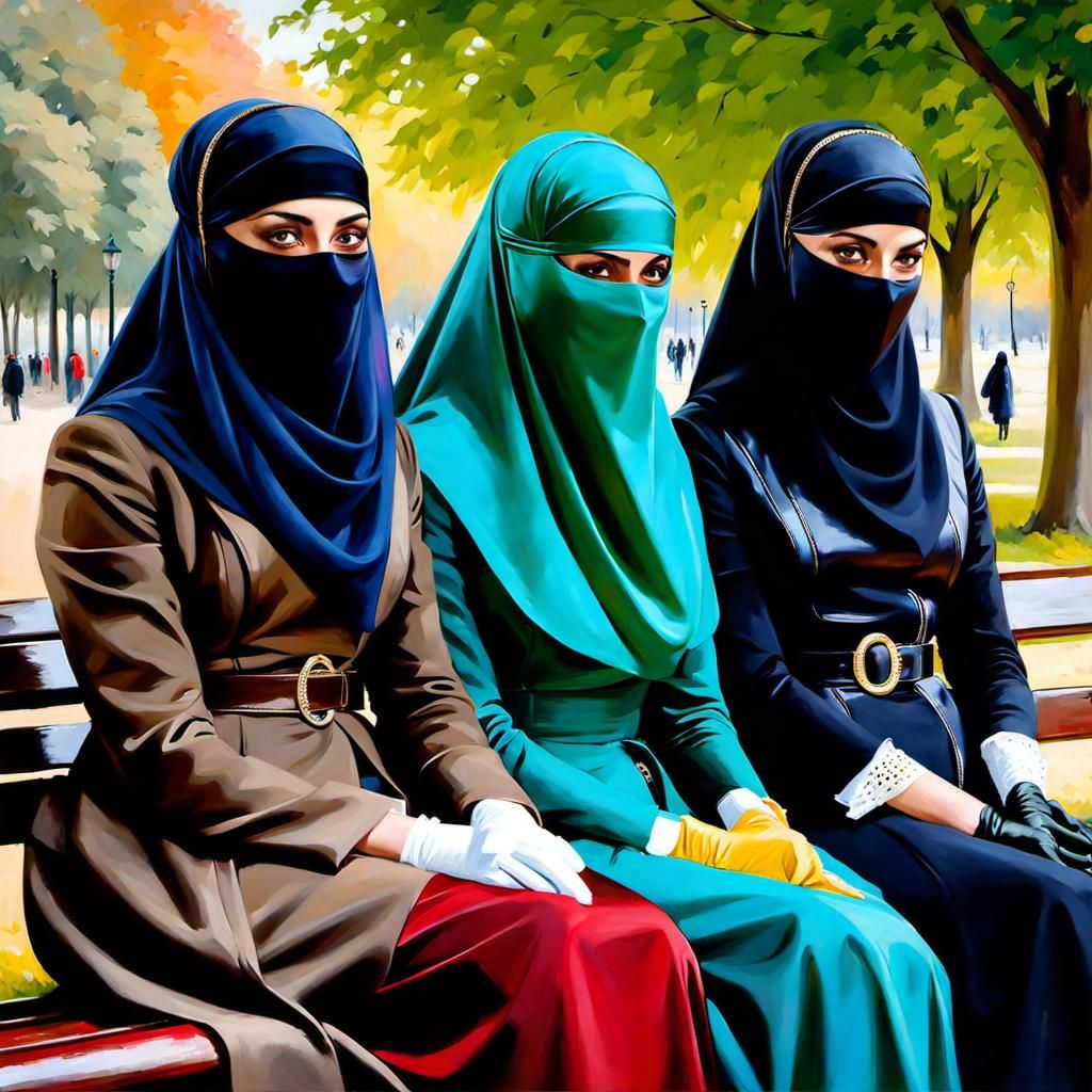 Girls in Niqabs, Oil Painting in Classical Style