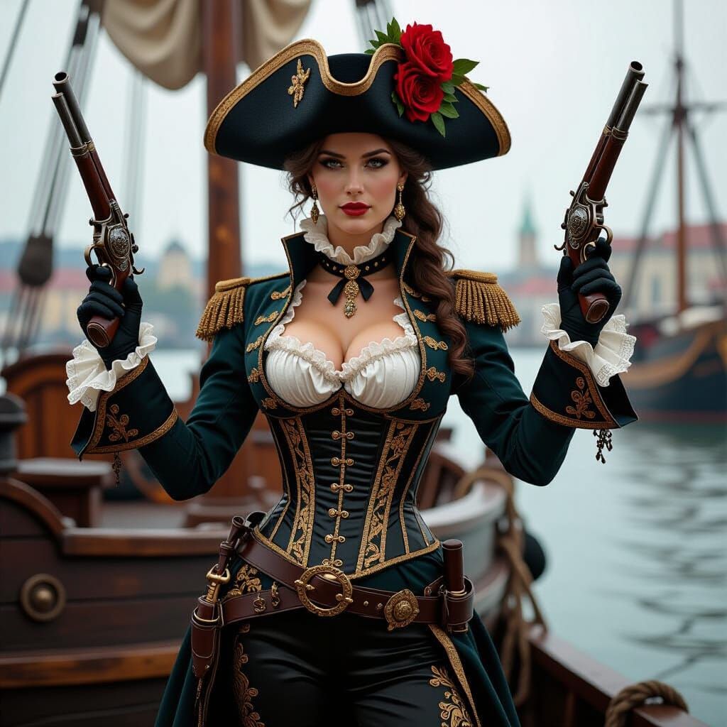 Baroque Pirate Woman Portrait in Cinematic Lighting