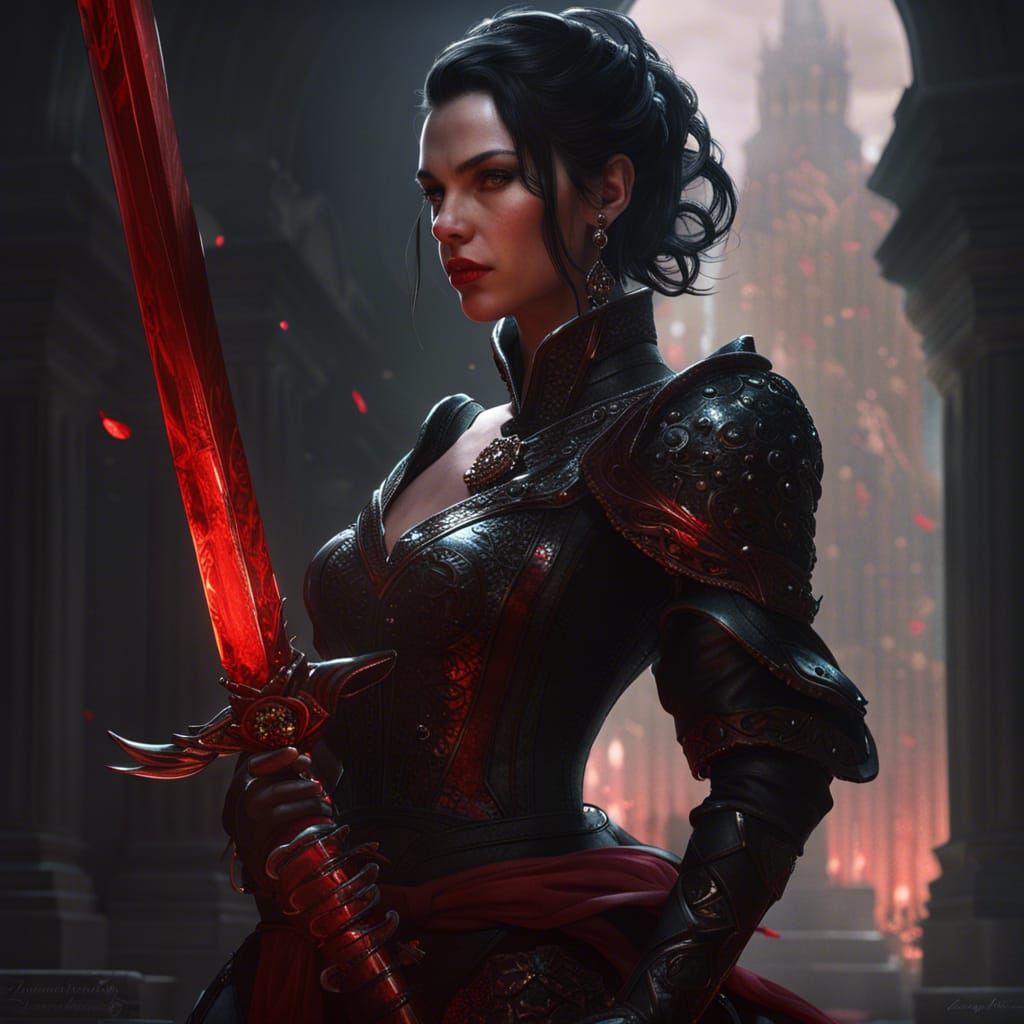 Dark Fantasy Marchioness with Sword, Hyperdetailed Art