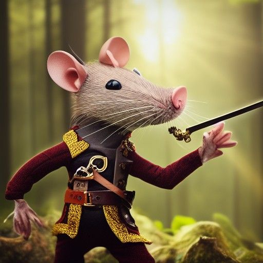 Anthropomorphic Swashbuckler Rat in Forest, Fantasy Style