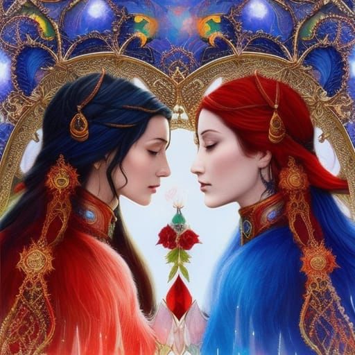 Mystic Sorcerers' Kiss in Autumnal Watercolour Collage