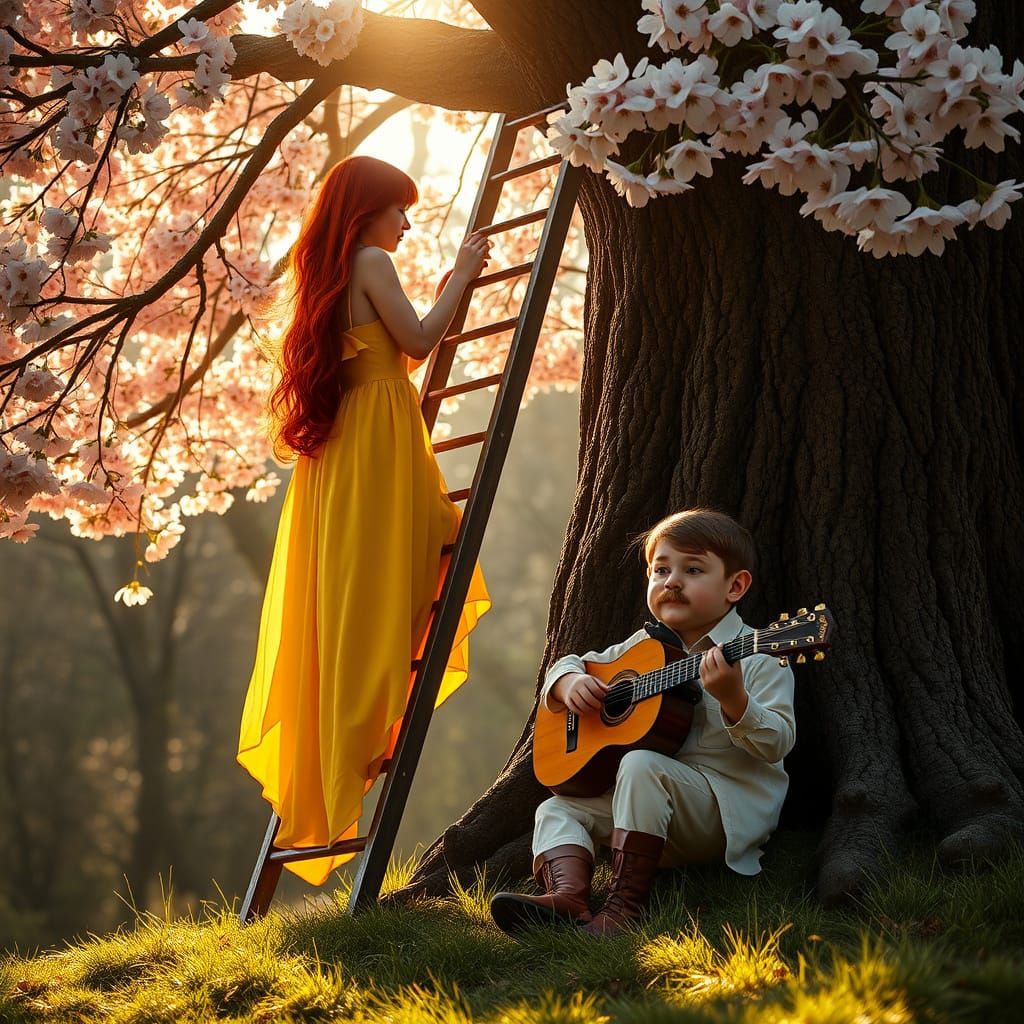 Sultry Pin-Up Girl Climbs Ladder to Cherry Blossoms in Hyper...