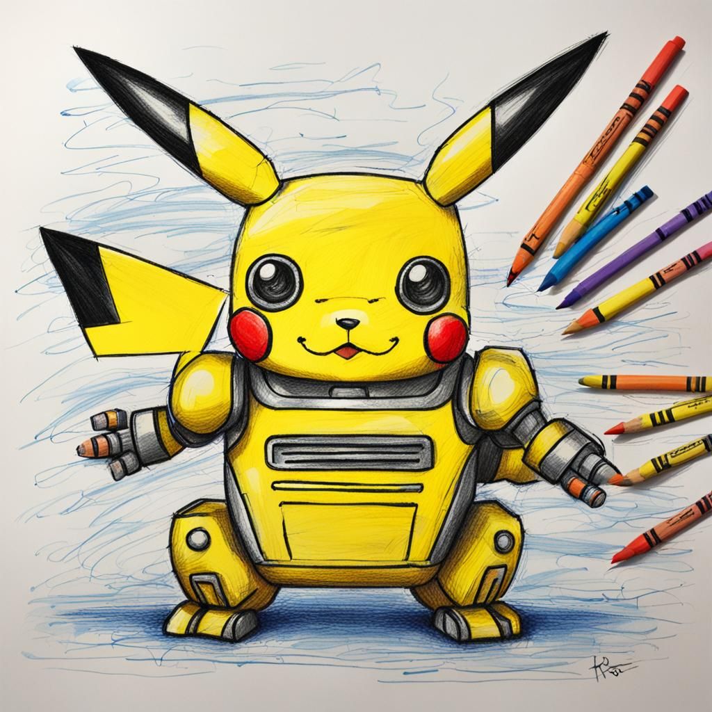 Pikachu Robot in Crayon Style