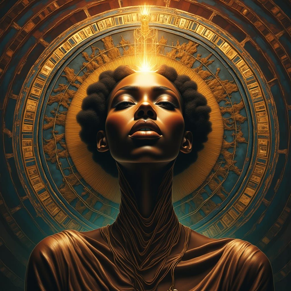 Surreal Portrait of a Black Woman with Ancient Sigil