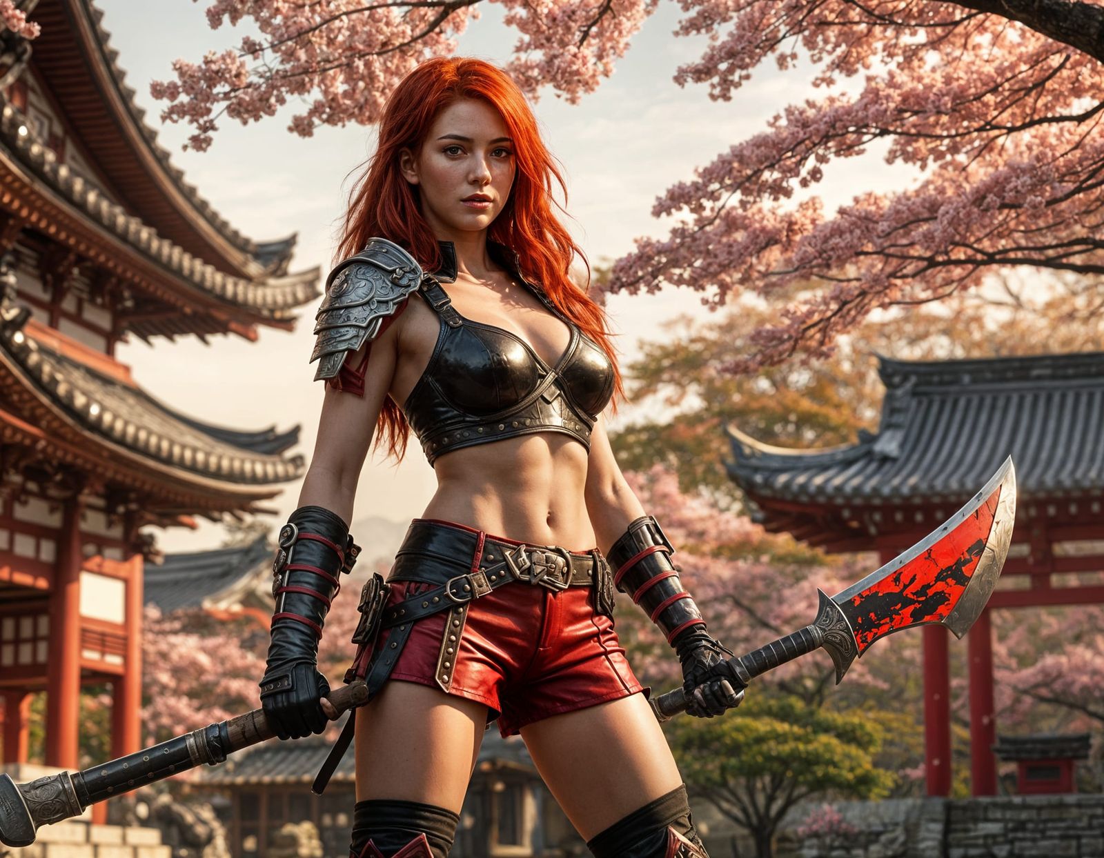 Red-Haired Warrior with Axe in Japanese Setting
