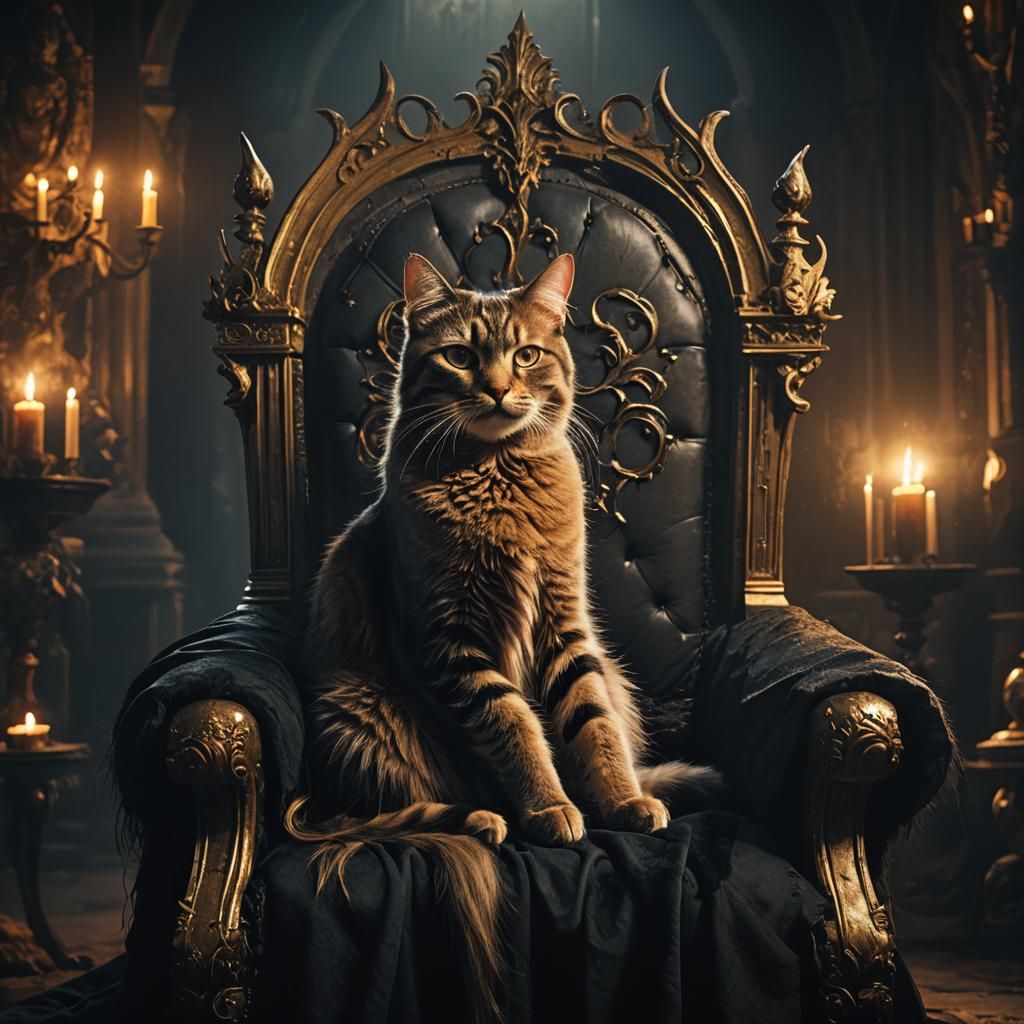 Elegant Cat on Witch's Lap: Gothic Digital Painting
