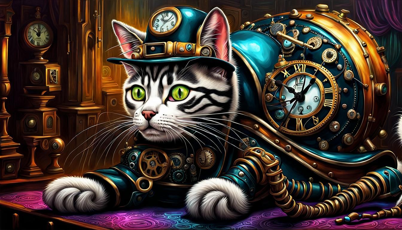 Steampunk Cat-Dog Chewing Slipper: Digital Illustration