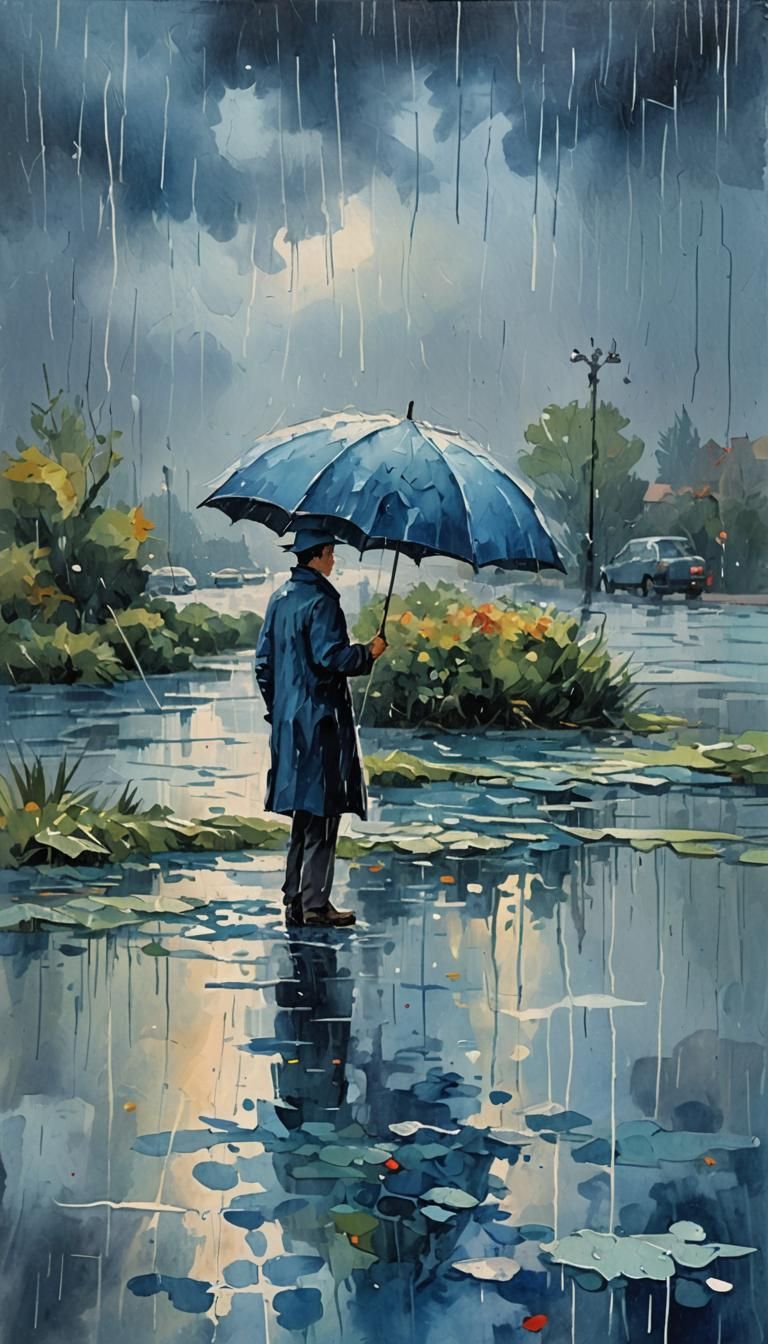 Poetic Sadness in Blue Gouache Watercolor