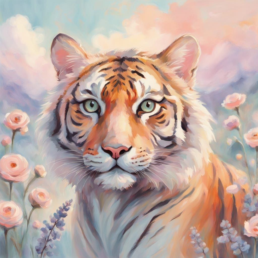 Curious Tiger in Whimsical Pastel Impressionist Style