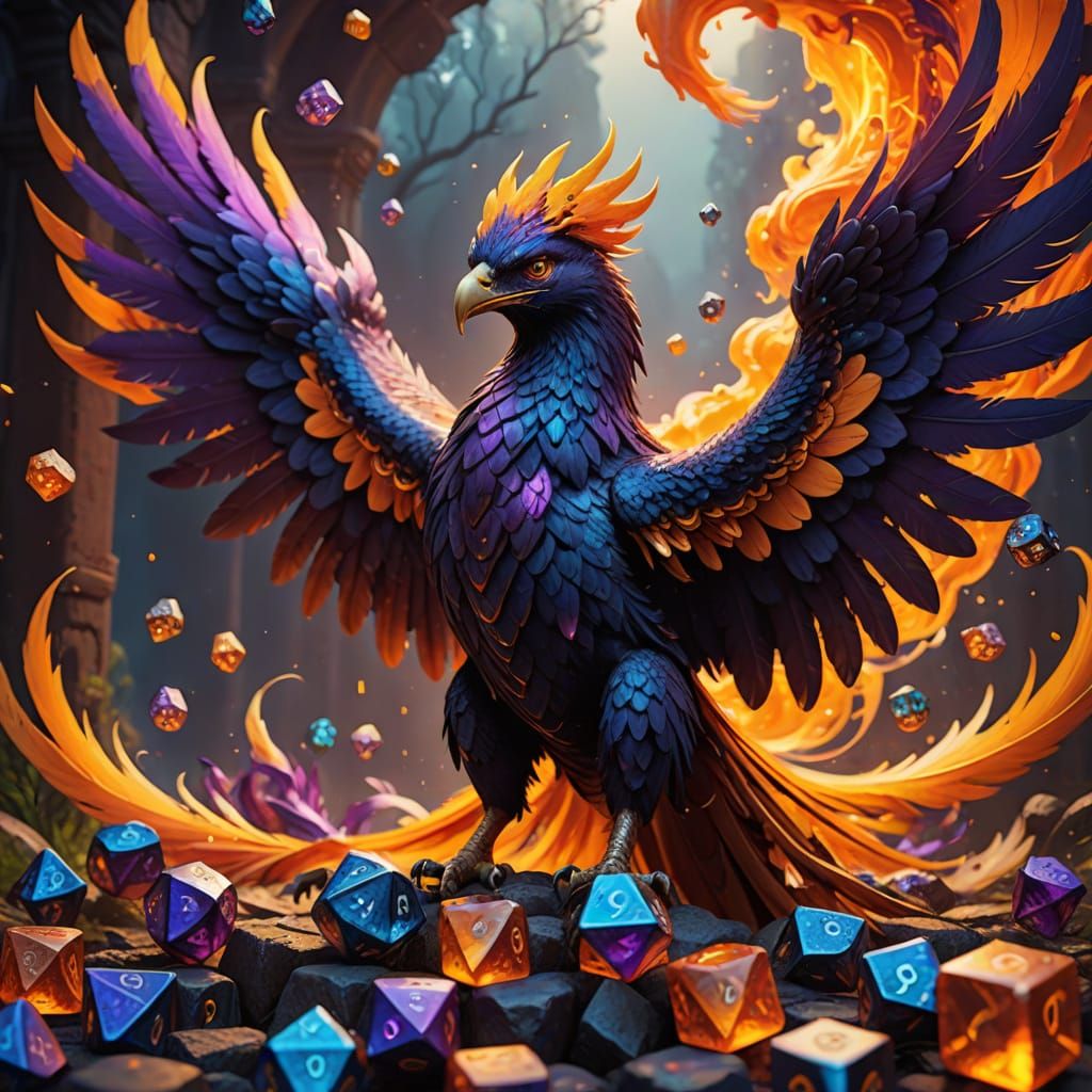 Majestic Phoenix Rises from D20 Dice Hoard