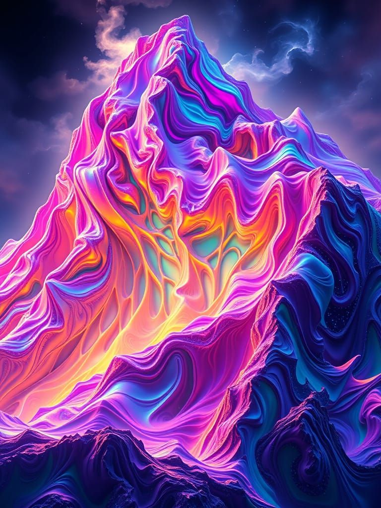 Surreal, Iridescent Mountain in Hyper-Psychdelic Style